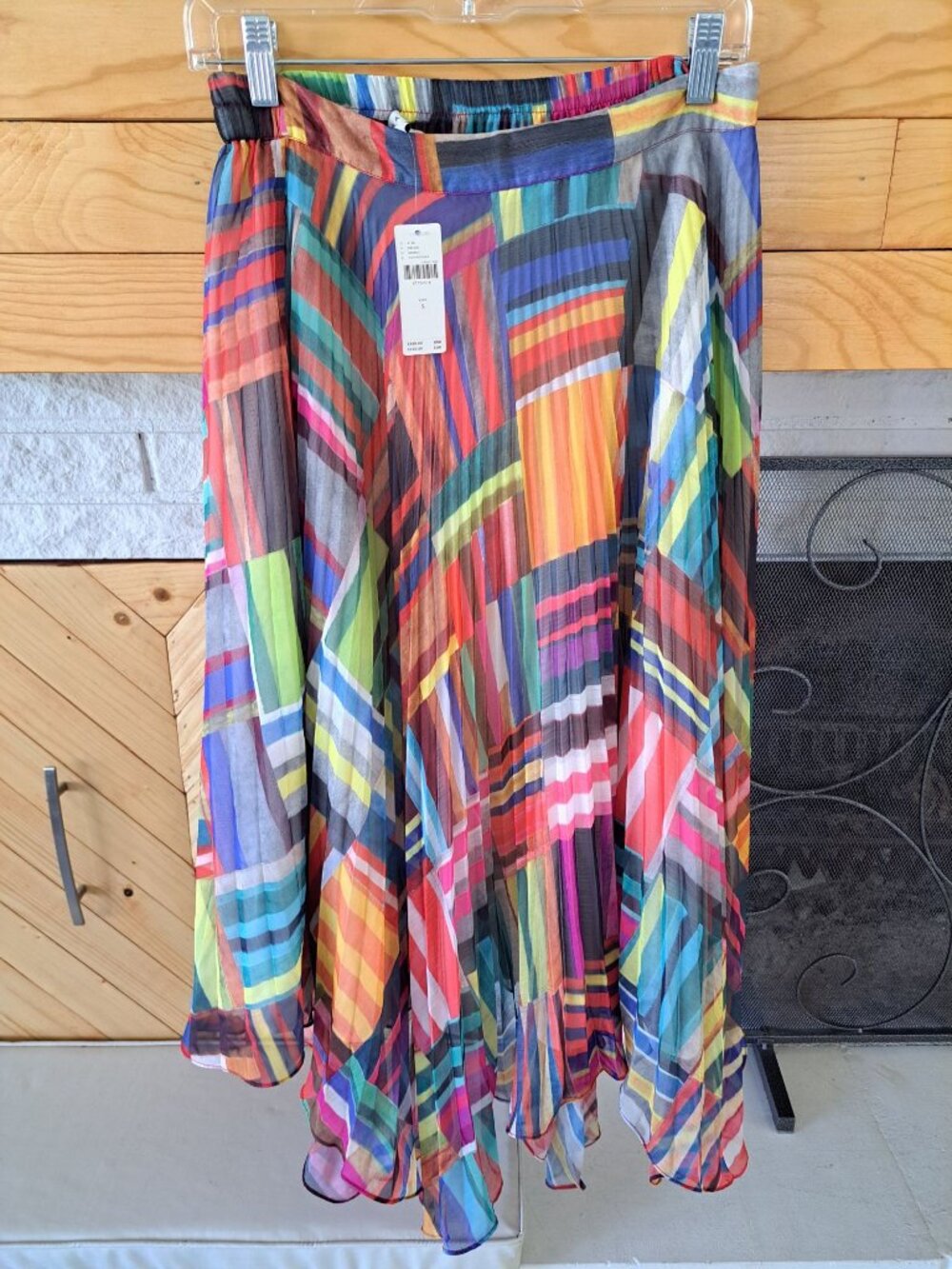 NEW Anthropologie Ranna Gill Pleated Midi Skirt Asymmetrical Hem Rainbow Small - Picture 3 of 16